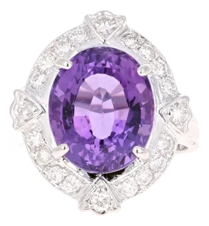 7.43 Carat Amethyst Diamond White Gold Art Deco Ring, Size 7.5