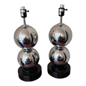 1970s Vintage Van Teal Chrome Ball Table Lamp ~ a Pair