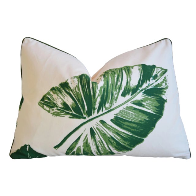 Kravet Kravet Fabrics Hand-Printed Green Botanical Banana Leaf Feather/Down Pillow 23" X 17" For Sale - Image 4 of 6