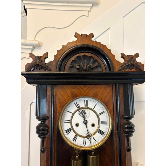 Antique Vienna Walnut Double Weight Wall Clock, 1880 For Sale - Image 10 of 13