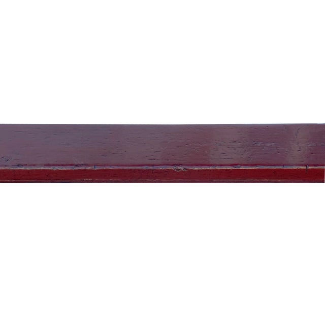 Chinese Vintage Oxblood Red Rural Village Rustic Slim Wood Seating Bench For Sale - Image 3 of 7