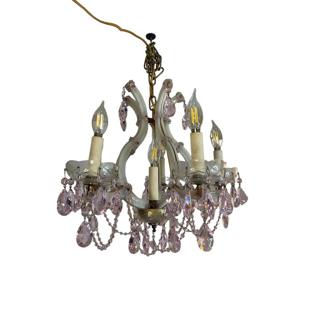 1950s Strass Swarovski Crystal Santa Maria Murano Glass & Brass Pink Chandelier For Sale In New York - Image 6 of 12