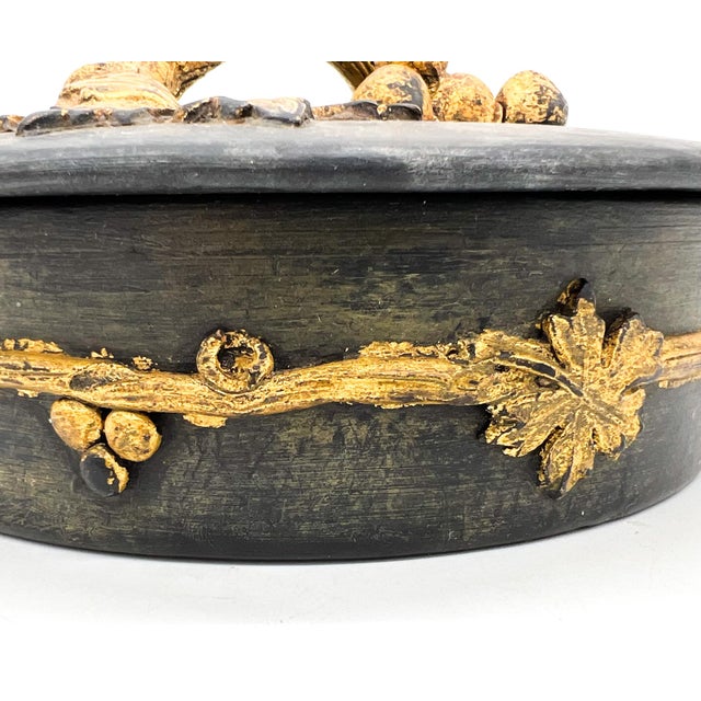 Black Vintage Italian Black & Gold Gilt Ceramic Lidded Box – Grapevine Motif – Hollywood Regency / Italian Traditional For Sale - Image 8 of 13