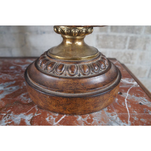 Camel Set of 2 Maitland Smith Neoclassical Acanthus Carved Candlestick Buffet Table Lamps For Sale - Image 8 of 12