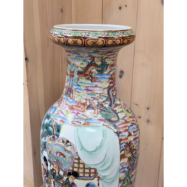 Mid 20th Century Large Chinese Famille Rose Porcelain Floor Vase With Courtly Scenes For Sale - Image 4 of 6
