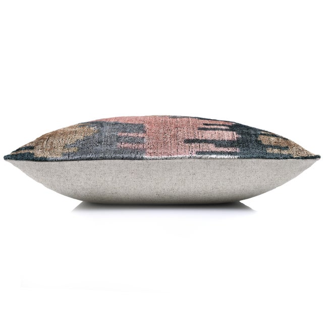 The Designer's Choice: Slate Blue & Dusty Rose Ikat Velvet Pillow 20x20 In For Sale - Image 4 of 8