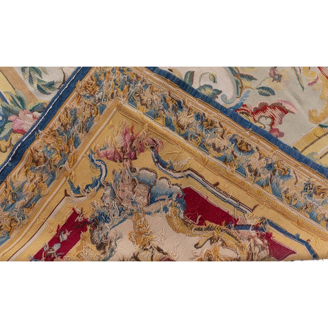 This striking vintage French Aubusson rug, crafted in the 1980s by the prestigious Galerie Chevalier in Paris, is a...