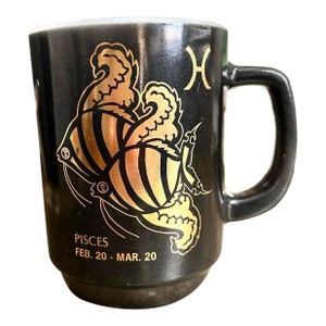 Vintage Mid-Century Modern Anchor Hocking Pisces Astrology Horoscope Milk Glass Mug