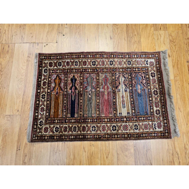 Early 20th Century Turkish Silk Septh Prayer Rug, Hand-Woven, 2' x 3' For Sale - Image 4 of 12