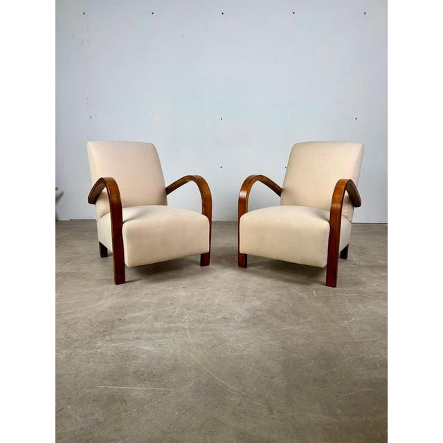 Wood Vintage Art Deco Lounge Chairs in Fabric, 1930s, Set of 2 For Sale - Image 7 of 11