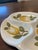 Vintage Italian ceramic serving dish with three sections and a lemon and leaf design. Marked ITALY on the underside.