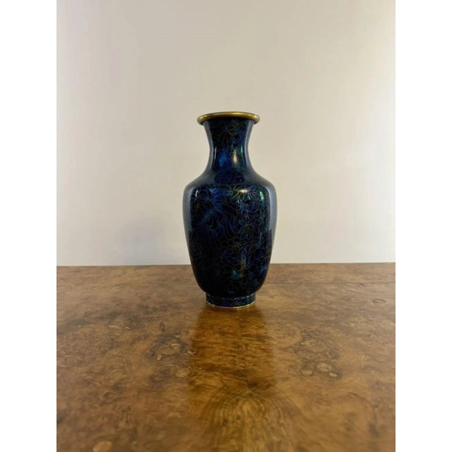 Lovely antique cloisonné shaped vase, having a lovely shaped vase decorated with flowers in beautiful blue and gold...