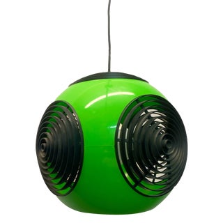 Vintage Ufo Ceiling Lamp in Green Plastic and with Black Grids from Massive Lighting, 1970s For Sale