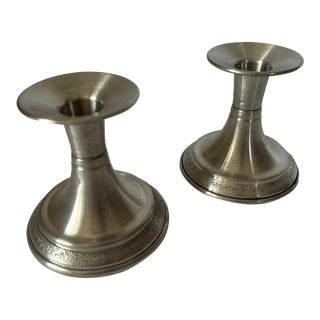 1980s Svenskt Tenn Contemporary Norwegian Pewter Candlestick Holders Set of 2 For Sale