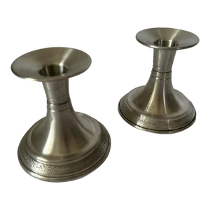 1980s Svenskt Tenn Contemporary Norwegian Pewter Candlestick Holders Set of 2