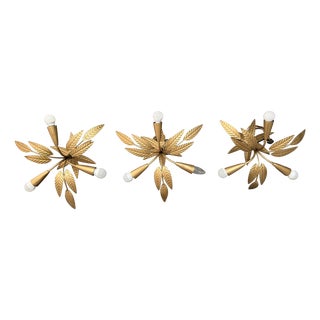 Iron Floral Ceiling Lamps, Spain, 1950s, Set of 3 For Sale