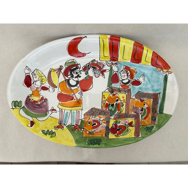 Vintage Italian Terracotta Art Pottery La Musa Desimone Saks Fifth Avenue Hand Painted Fish Market Oval Serving Platter For Sale - Image 9 of 10