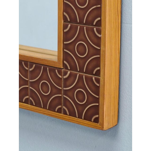 Danish Pine and Ceramic Tile Wall Mirror, 1960s For Sale - Image 6 of 12