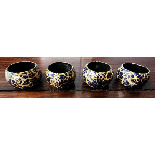 Vintage Hand-Painted Black Lacquer Napkin Rings - Set of 4 For Sale - Image 4 of 9