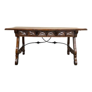 20th Century Solid Walnut Baroque Lyre-Leg Trestle Refectory Desk Writing Table For Sale