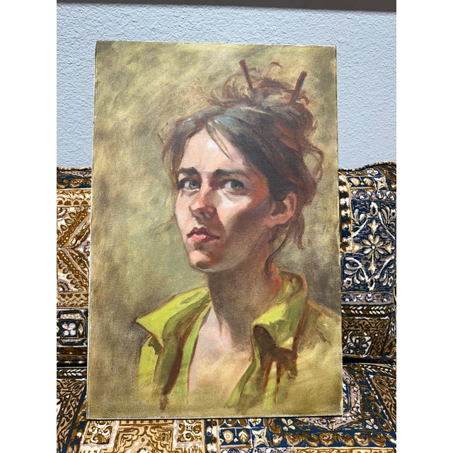 Vintage Original Portrait, Woman With Dubious Expression, Acrylic on ...
