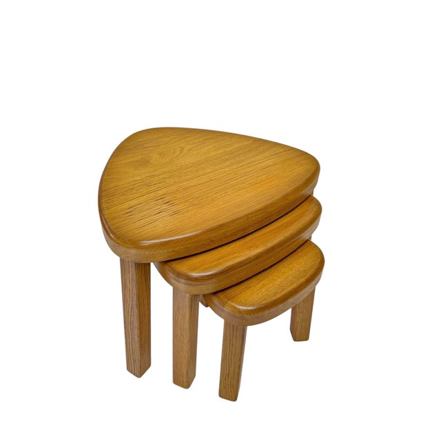 1970s Triangular Oak Nesting Tables from Pierre Chapo, 1970s, Set of 3 For Sale - Image 5 of 12
