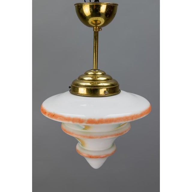 Art Deco White Glass and Brass Pendant Light, Germany, 1930s For Sale - Image 14 of 18