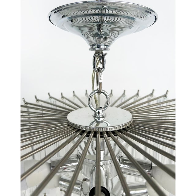 Early 21st Century Mid-Century Modern Style Lucite Chrome Chandelier With Canopy For Sale - Image 5 of 6