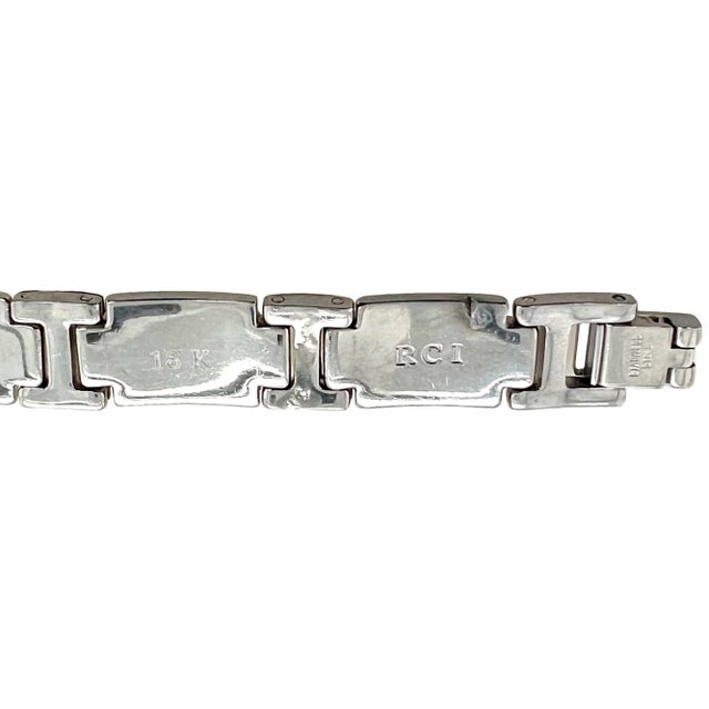 Contemporary Stainless Steel, 18k Gold & Diamond Link Men's / Women's Bracelet For Sale - Image 3 of 4