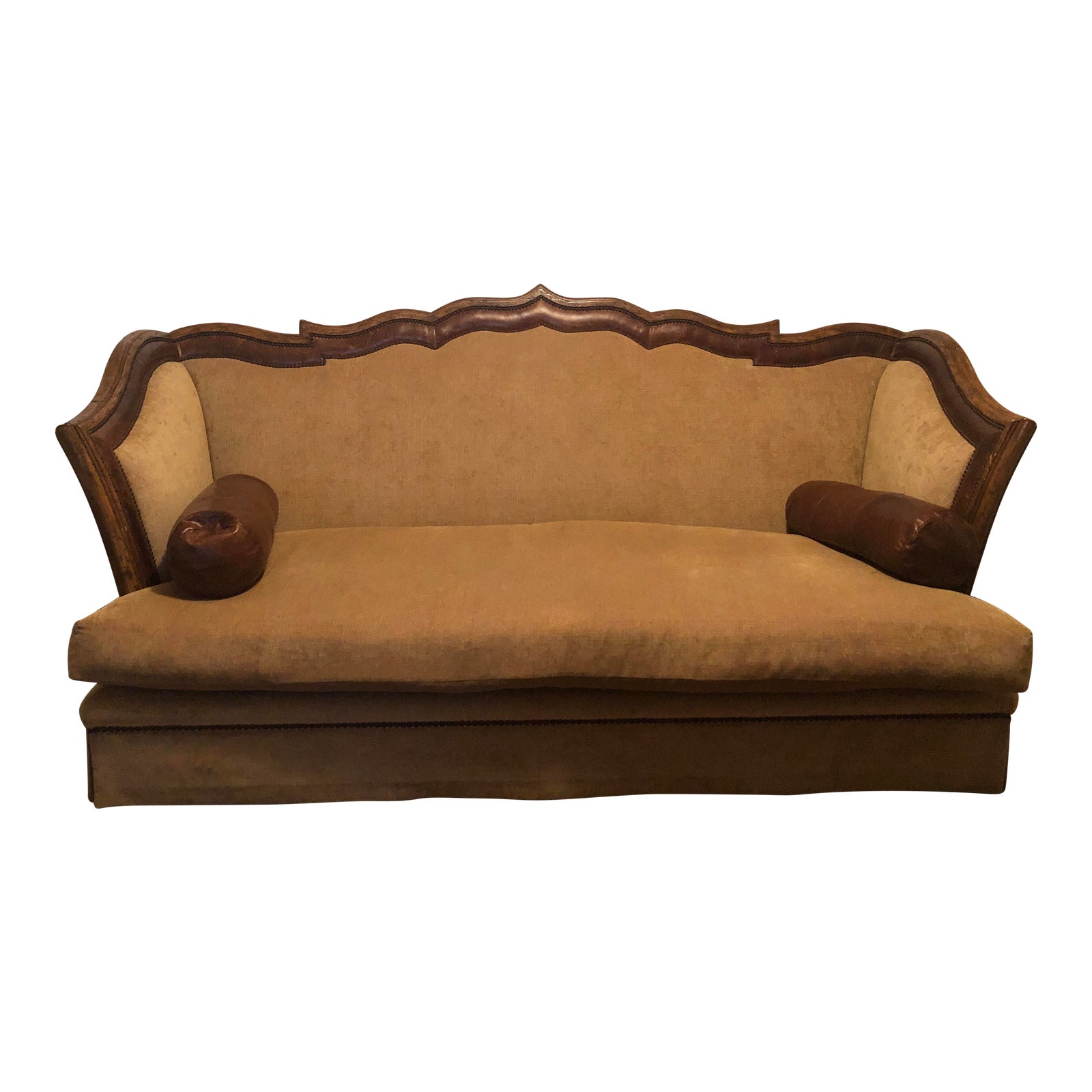 Marge Carson Lizette Sofa With Leather Roll Pillows Chairish