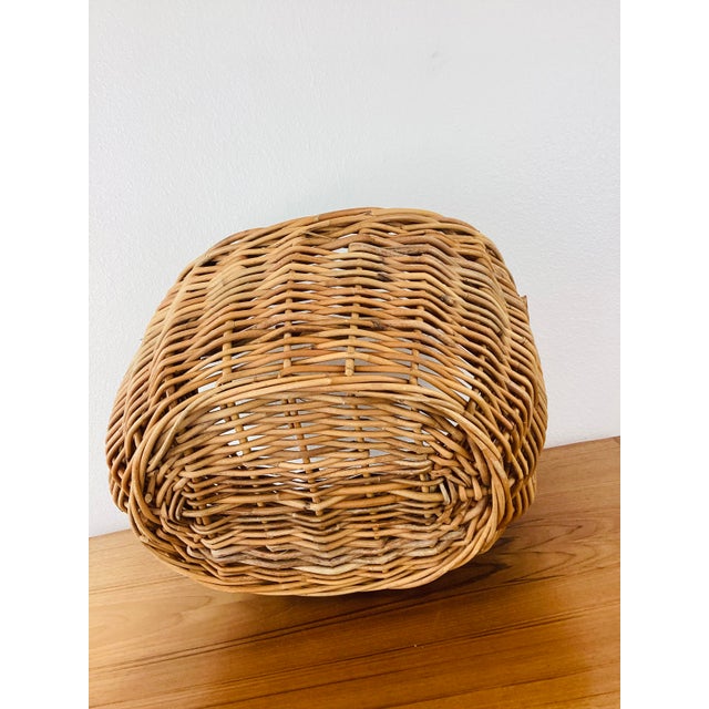 Vintage Rustic Boho Woven Wicker Reed Bamboo Handle Gathering Bread Basket For Sale - Image 9 of 9
