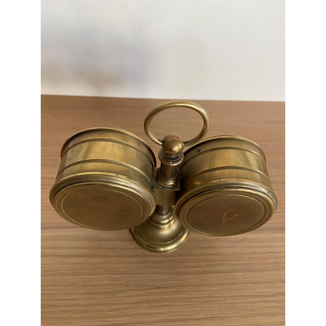 French Antique Brass-Cased Desk Clock and Aneroid Barometer C. 1870 - Architectural and Twin-Dial Instrument For Sale - Image 3 of 9