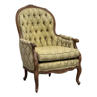 Louis XV Style Tufted Bergère Armchair, Vintage For Sale