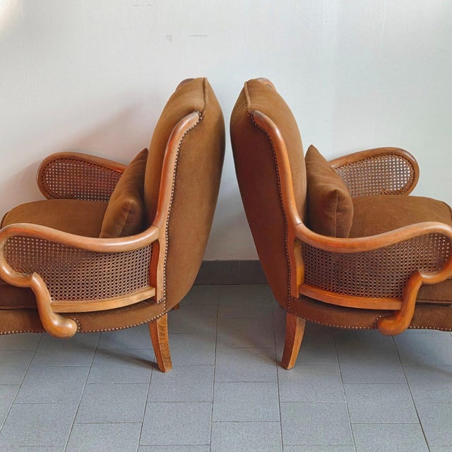 Vintage Bergere Armchairs in Cane and Wood, Early 20th Century, Set of 2 For Sale - Image 17 of 18