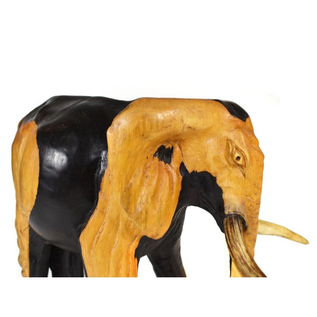 Ebony Early 20th Century Solid African Ebony Wood Carved Elephant Safari Animal Figurine Model For Sale - Image 8 of 12