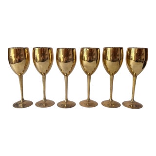 Vintage Regency Brass Wine Goblets - Set of 6 For Sale
