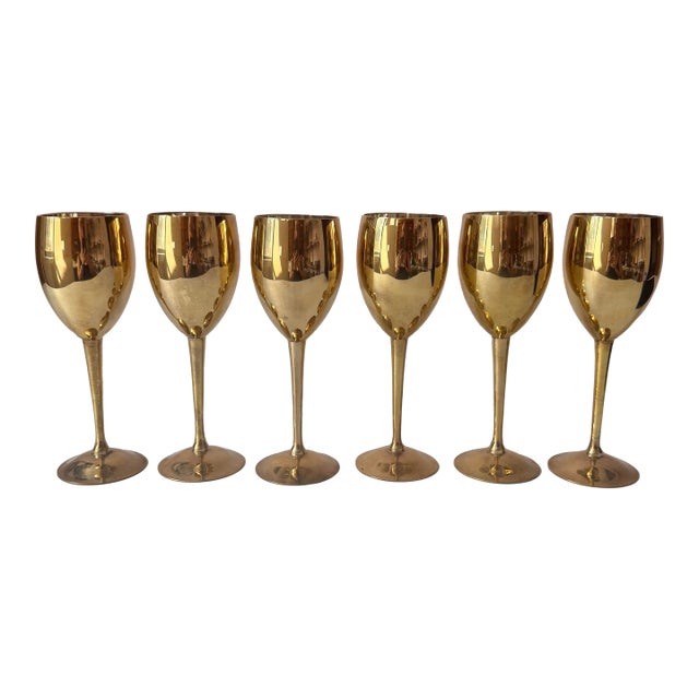 Vintage Regency Brass Wine Goblets - Set of 6 For Sale