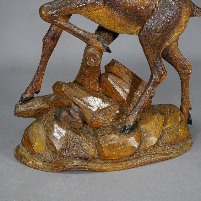 Large Black Forest Woodcarving Ibex Sculpture, Austria Ca. 1920 For Sale - Image 4 of 10