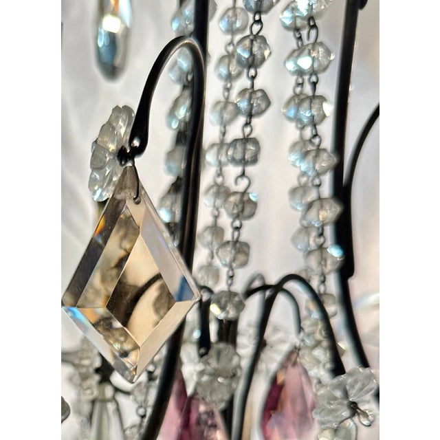 1930s 1930s French 3 Light Crystal Girondles, a Pair, Original Colored Crystals For Sale - Image 5 of 10