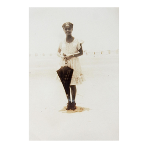 Mid 20th Century African American Girl With Umbrella Snapshot Photograph