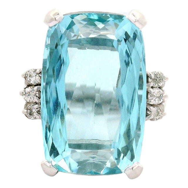 10.25 Carat Aquamarine Diamond Platinum Ring, Size 4.75 For Sale