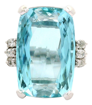10.25 Carat Aquamarine Diamond Platinum Ring, Size 4.75