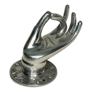 Vintage Aluminum Figural Hand Decorative Door Pull, Wall Mount, Towel, Jewelry Holder For Sale