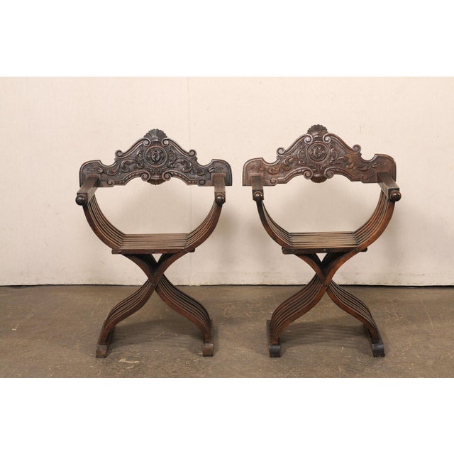 Mid 20th Century Spanish Carved-Walnut Savonarola Chairs For Sale - Image 9 of 11