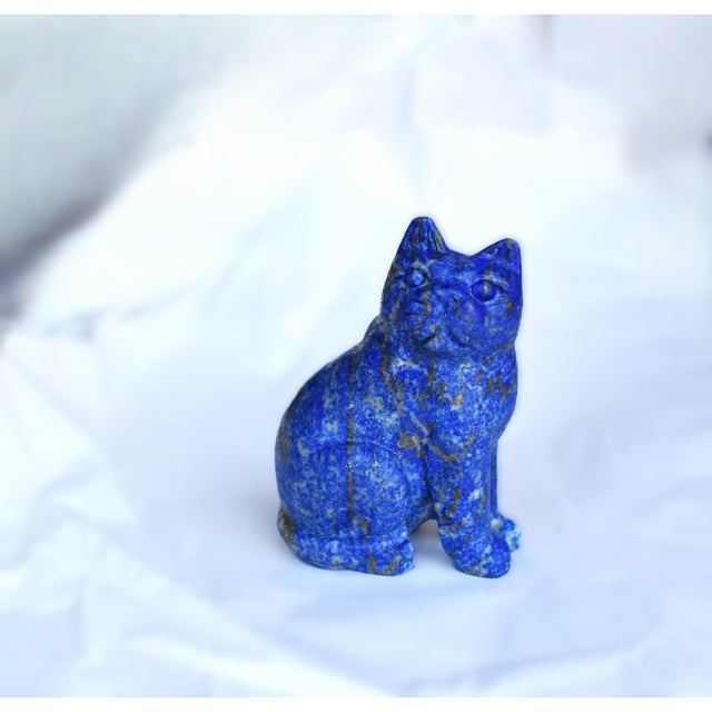 Blue Antique Japanese Lapis Lazuli Seat Cat For Sale - Image 8 of 8