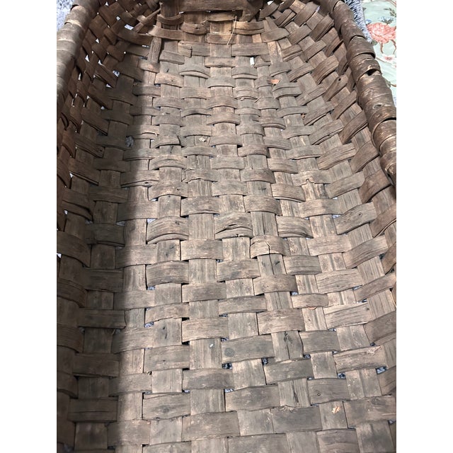 Coffee Antique/Vintage Appalachian Oak Weaved Work Basket With Runner/Skids Circe 1800-1905 Era For Sale - Image 8 of 15