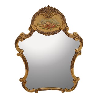 French Louis XV Trumeau Style Paint Decorated Putti Mirror Circa 1920's For Sale