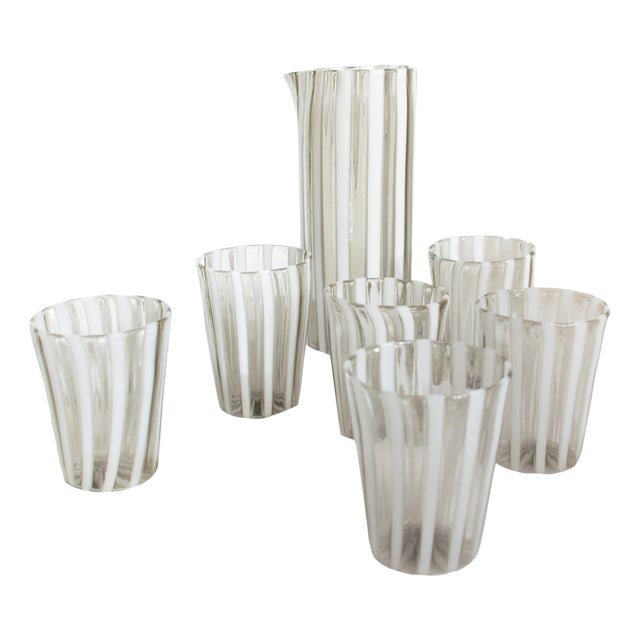 Modern Italian Murano Glasses and Pitcher by Mariana Iskra, 2004s, Set of 7 For Sale