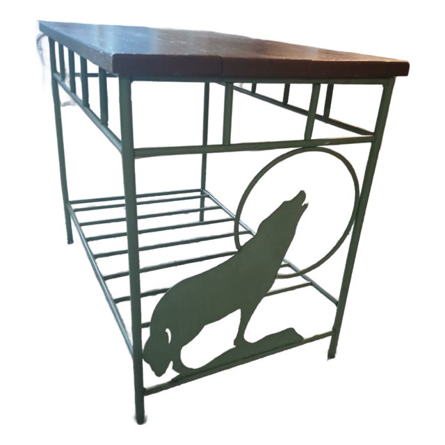 "Lone Wolf" Mid-Century Rustic Pine & Hand-Wrought Iron Side Accent Table For Sale