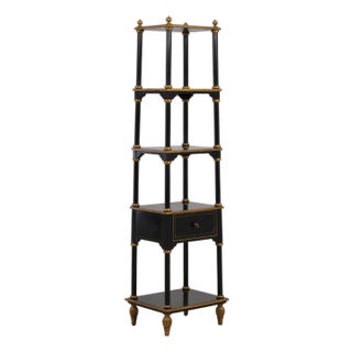 Regency Black & Gold 5 Tier Etagere Bookshelf For Sale